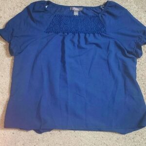 Blue blouse with lace crochet detail